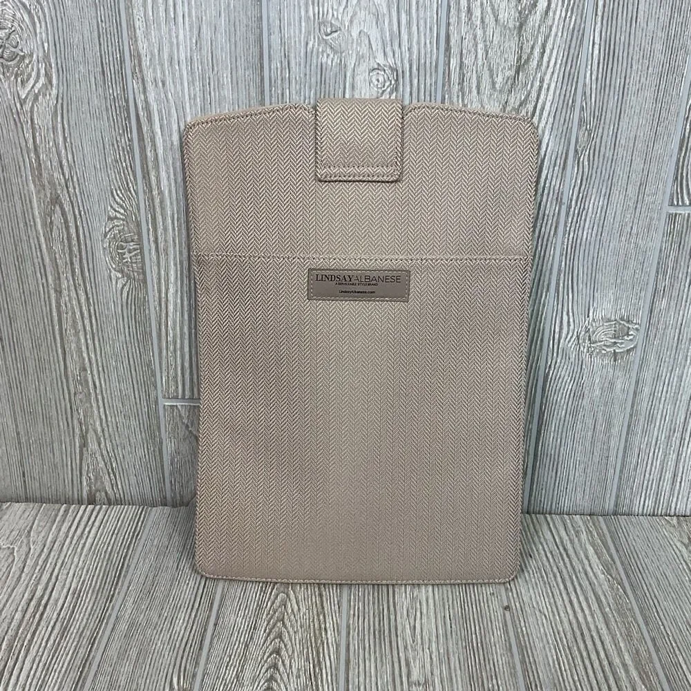 Lindsay Albanese Limited Edition Daily Laptop Clutch Beige Chevron Tablet Chrome